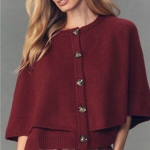 NWT. Anthropologie Burgundy Knit Button-Up Cape